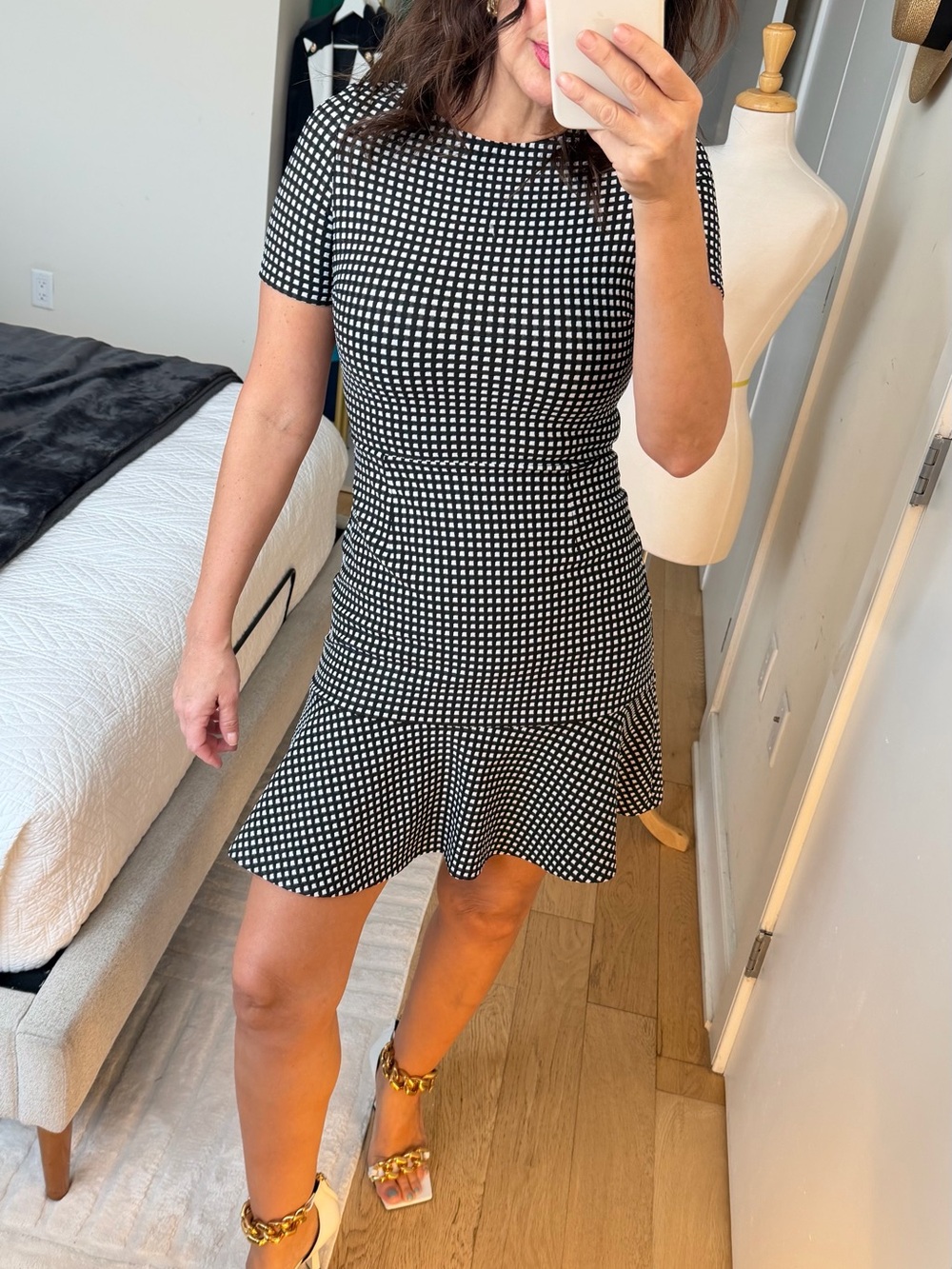 Necessary Objects Black and White Gingham Fit-Flare Dress
